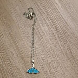 Silver and Blue Whale Tail Pendant Necklace